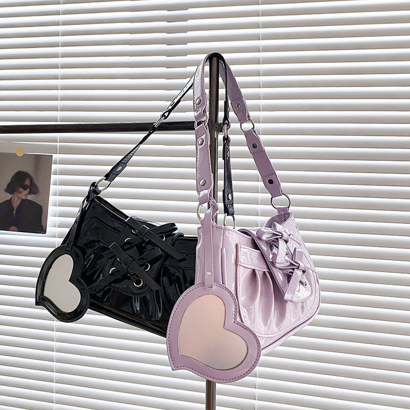 Women's Cute Girl Patent Leather Bow Single Shoulder Bag