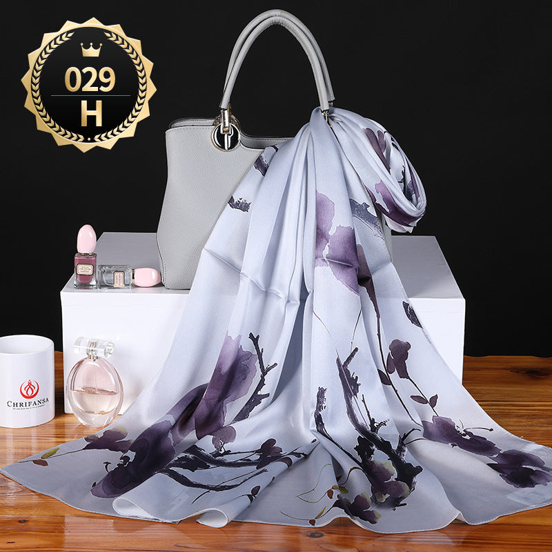 Women's autumn and winter shawl plain crepe satin scarf