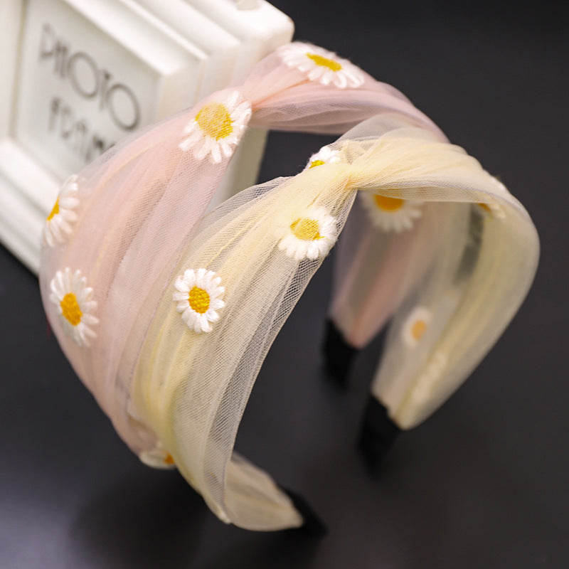 Lace transparent mesh embroidery small daisy headband