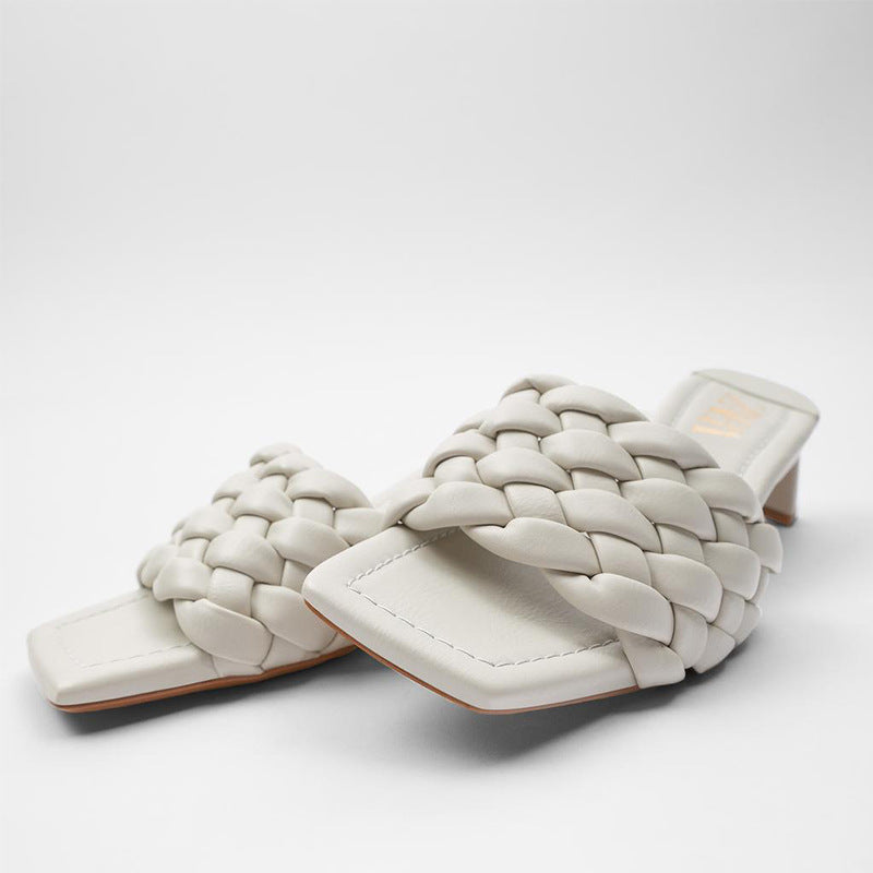 Woven high heel sandals