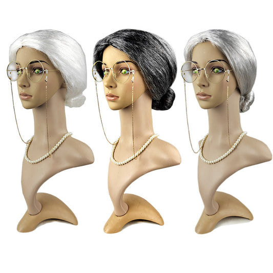 Old Lady Dress Up Wig Grandma Mother-in-law Headwear Fancy Dress Ball Props
