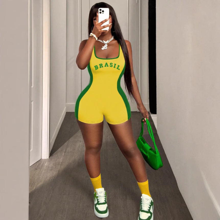 Personality Spicy Girl U-neck Letter Print Street Y2K Jumpsuit