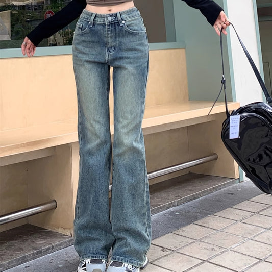 Retro Straight Jeans High Waist Wide Leg Trousers