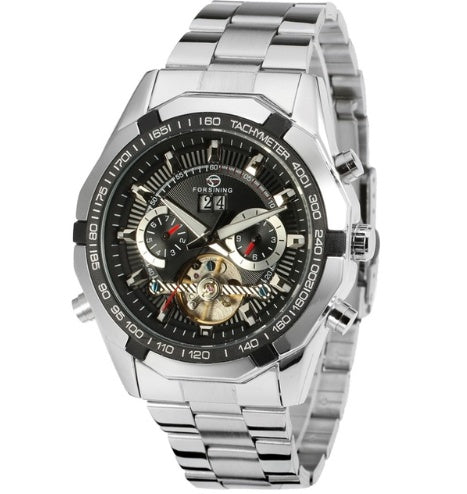 FORSININGautomatic Mechanical Watch Steel Belt Tourbillon Hollow Through The Bottom Waterproof Men's Watch