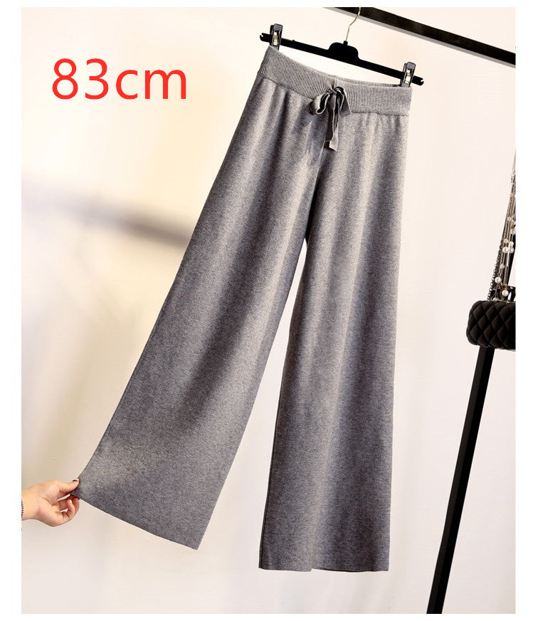 Knit wide-leg pants thickened