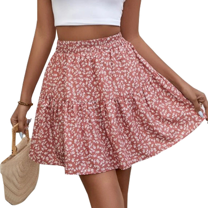 Line Short High Waist Floral Frill Hem Skirt