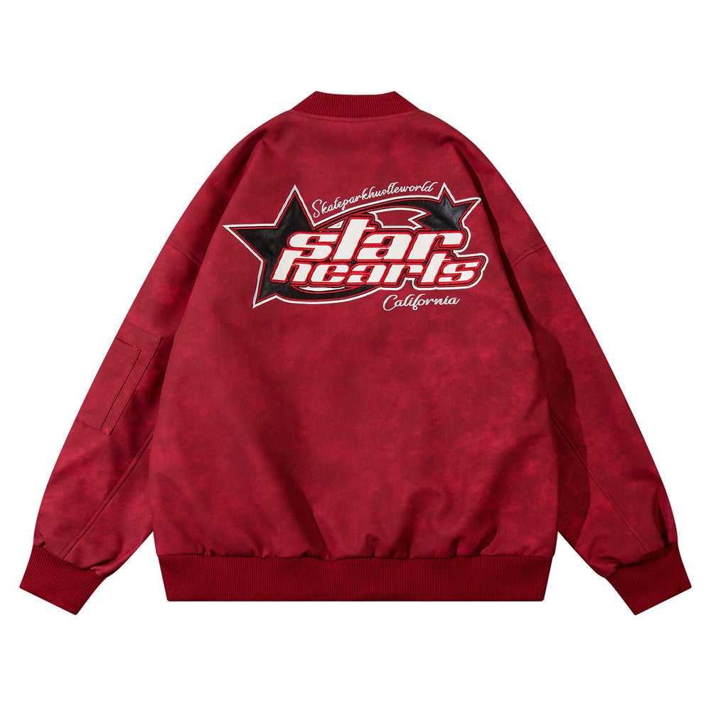 Ins American-style Street Fashion Leather Embroidered Letter Baseball Uniform Jacket
