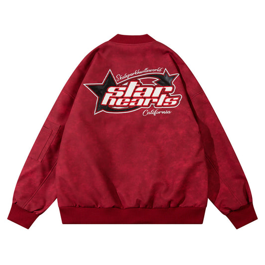 Ins American-style Street Fashion Leather Embroidered Letter Baseball Uniform Jacket