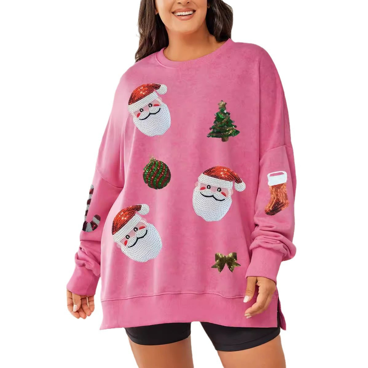 Julpaillettop top til kvinder, løs afslappet langærmet sweater