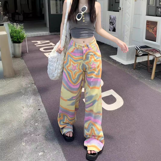 Real Shot American Retro High Street Graffiti XINGX Rendering Jeans For Women