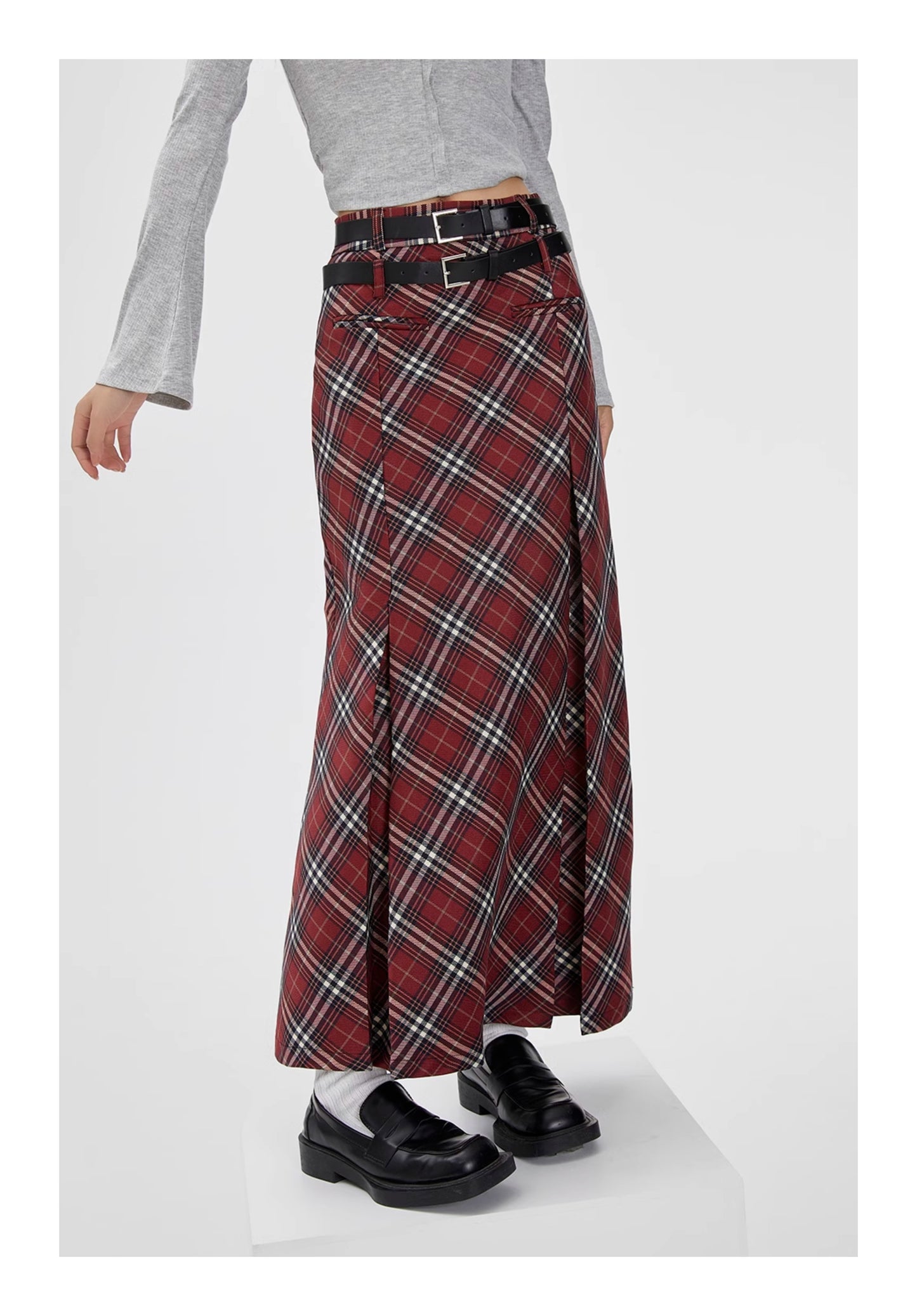 Retro Plaid Skirt High Waist Midi Skirt