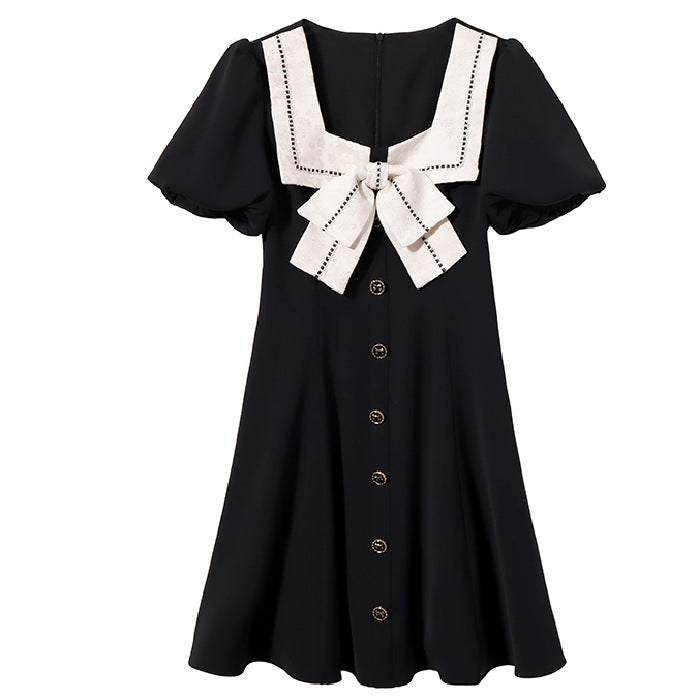 Womens French-style Casual Square-neck Short-sleeve Dress