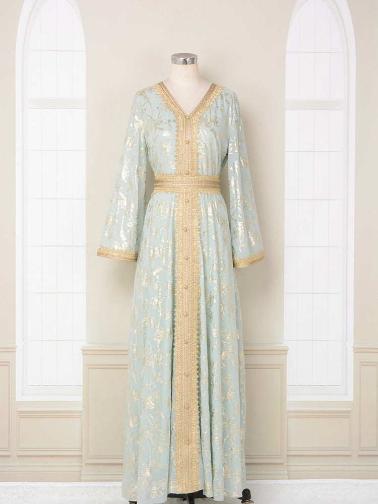 Scratch-printed Gold-stamped Fashionable Ethnic-style Dress