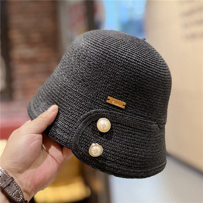 Version Straw Women's Sunscreen Pearl Decoration Fisherman Hat