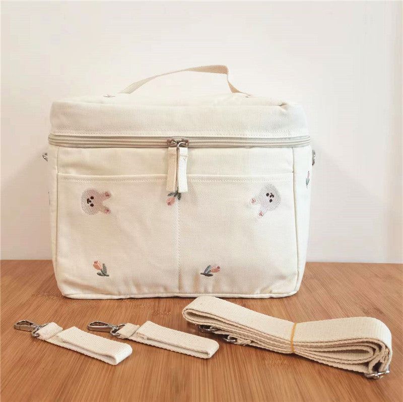 Embroidered Bear Insulated Baby Stroller Storage Bag