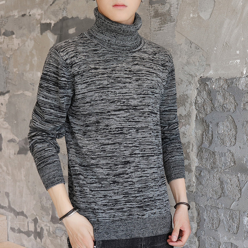 Autumn Men's New Sweater Spot High Collar Plus Velvet Long Sleeve Slim Type