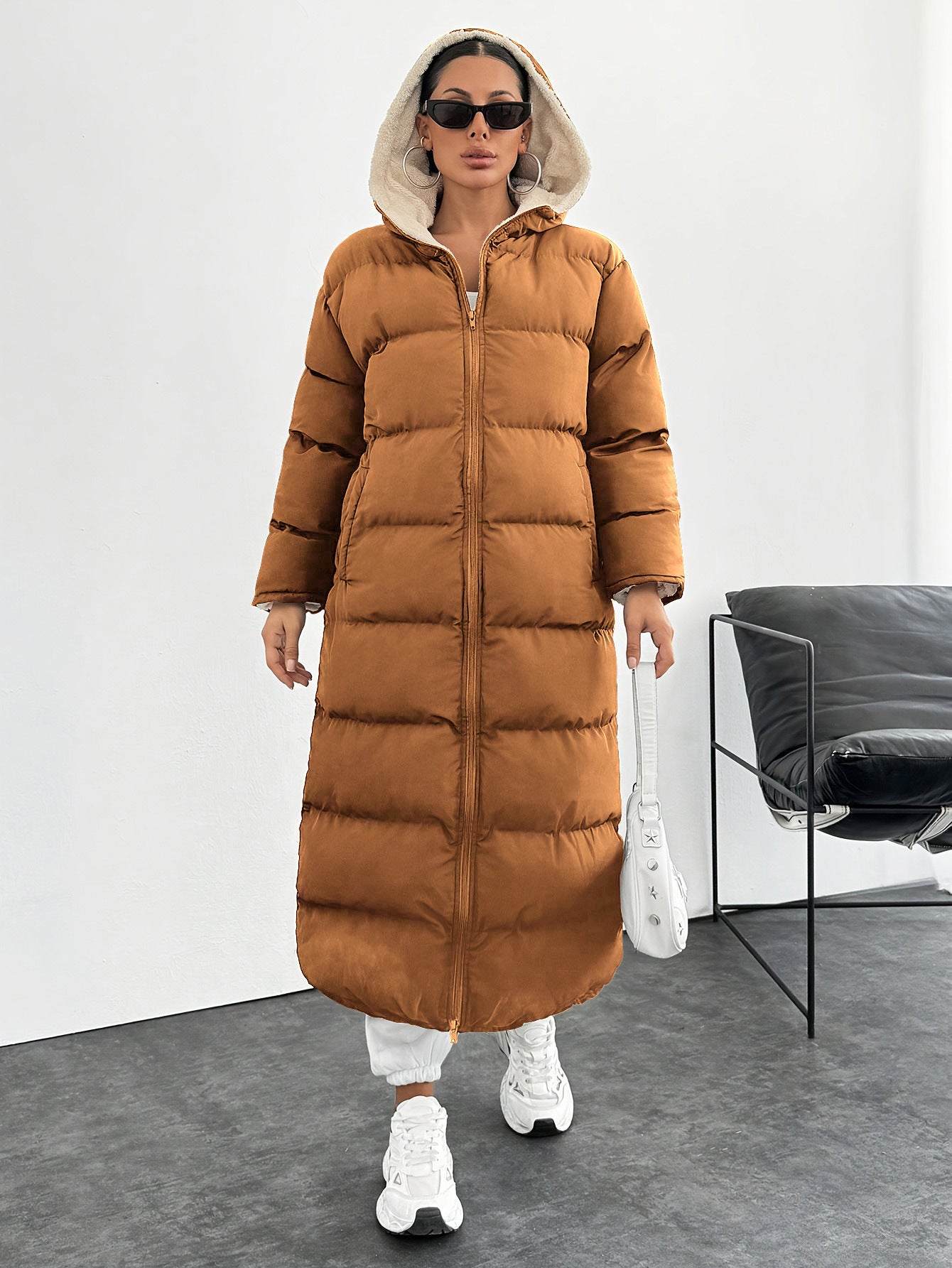 Long Below The Knee Hooded New Leisure Puffer Jacket Coat