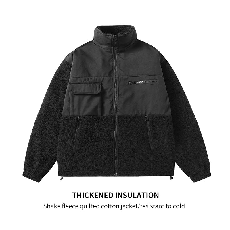 Cross Loose Lapel Fleece Warm Casual Men's Jacket