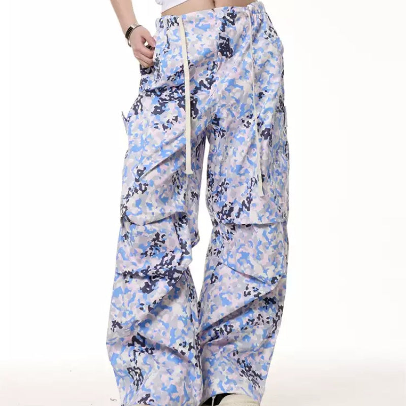 Retro Camouflage Cargo Bukser Sommer Løse Lige Brede Ben