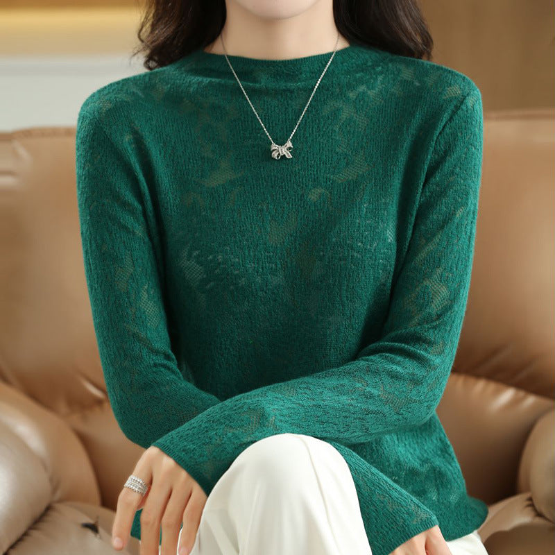 Women's Half Turtleneck Hollow Out Sweater Loose Pullover Fashionable Knitted