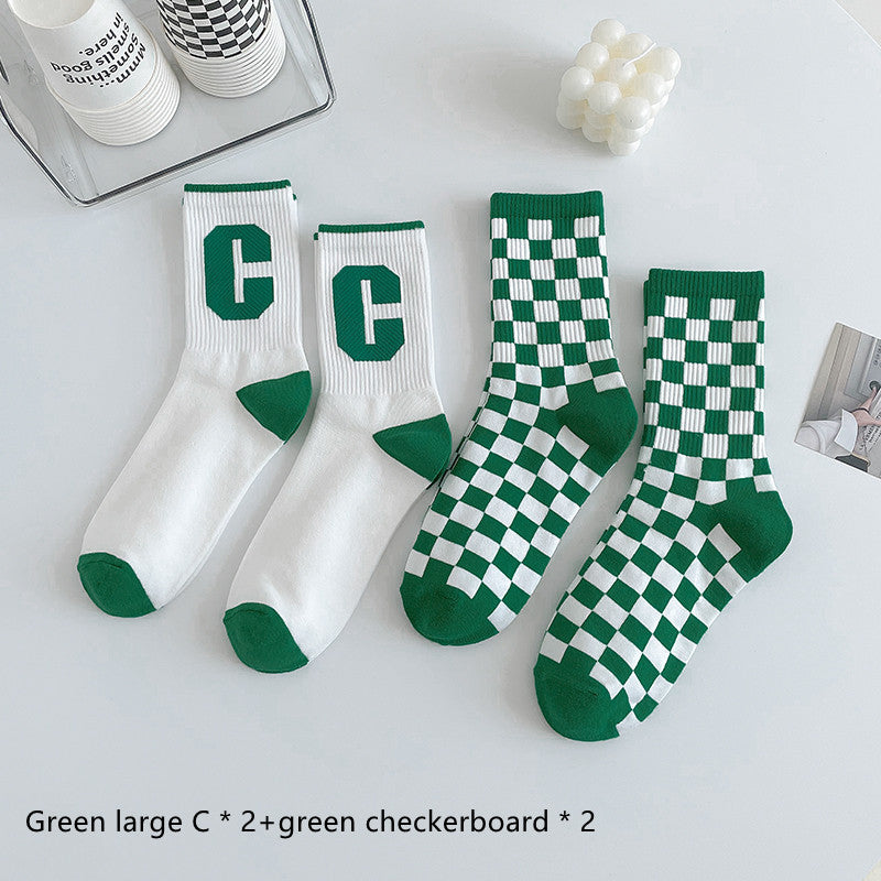 Green Socks Children's Middle Tube Socks Autumn And Winter Pure Cotton