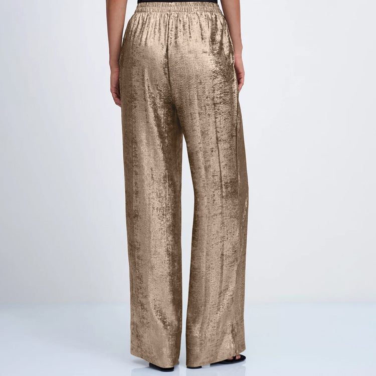 Collared Long-sleeved Shirt And High-waisted Wide-leg Pants Two-piece Set