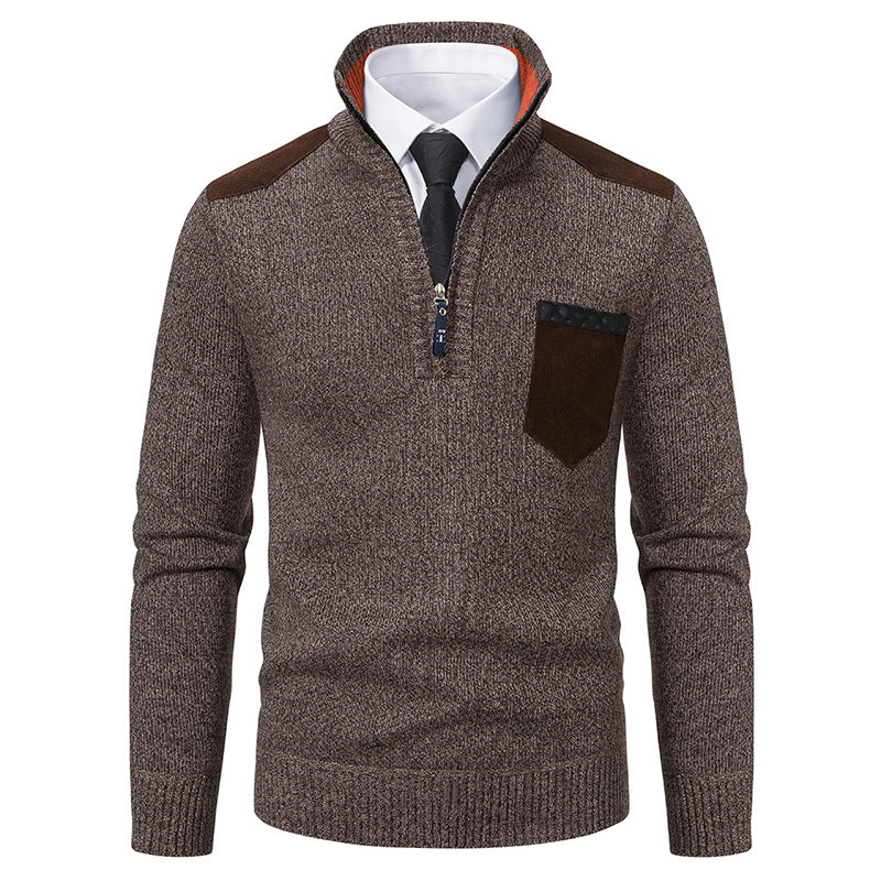 Pullover herresweater tyk polo t-shirts koreansk halv lynlås kold bluse standkrave efterår vinter overtøj luksus tøj