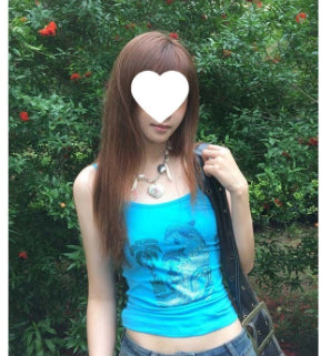 Blue Slim-fit Short-sleeve T-shirt Women's Summer Base Top