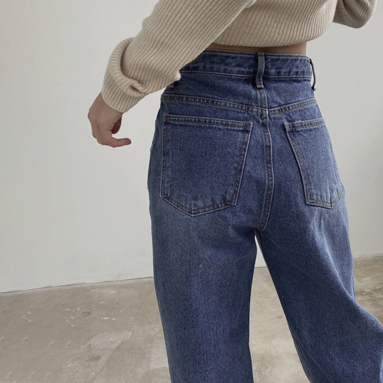 Women's American Style Retro High Waist Straight Jeans