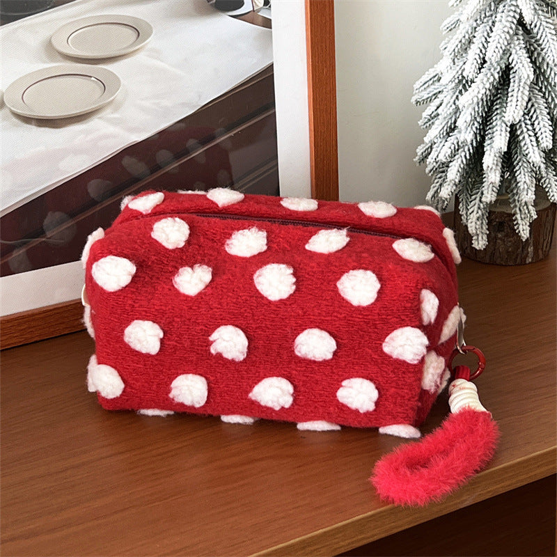 Women's Woolen Hand-carrying Polka Dot Cosmetic Bag