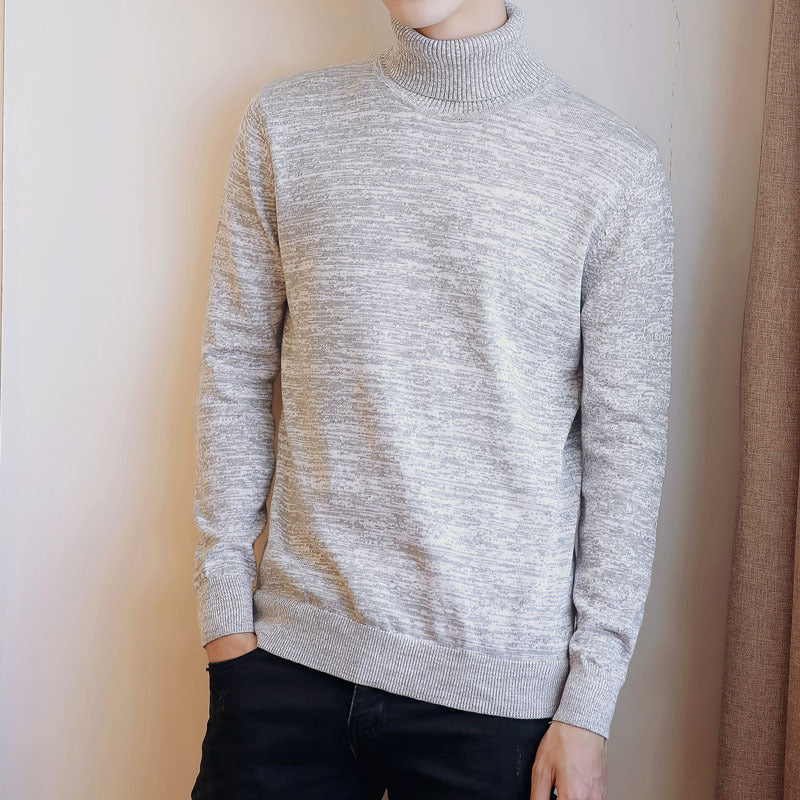 Men's Sweater Solid Color Round High Neck Men's Top Long Sleeve Jacket