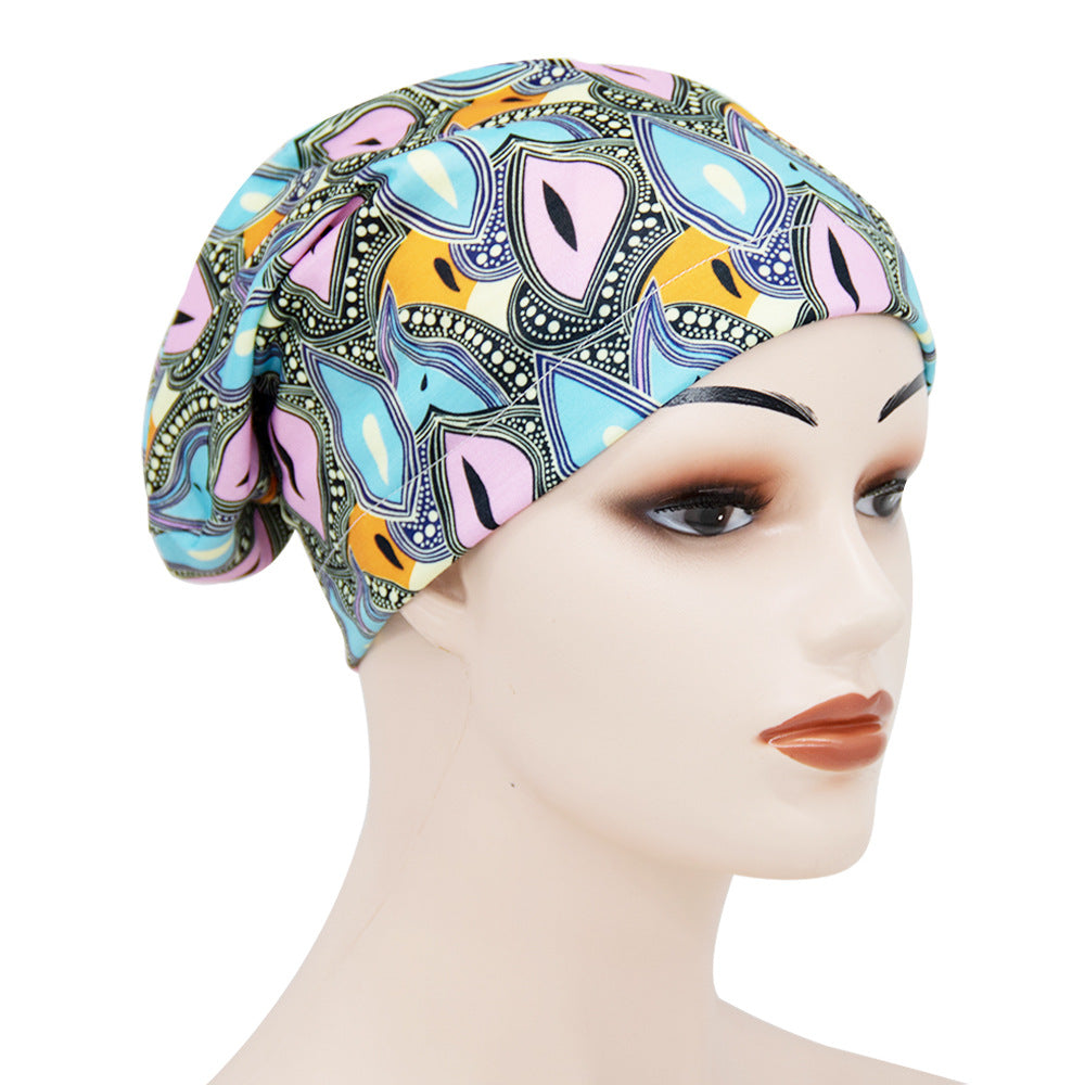Elastic Cotton Printed Double-layer Lining Satin Nightcap