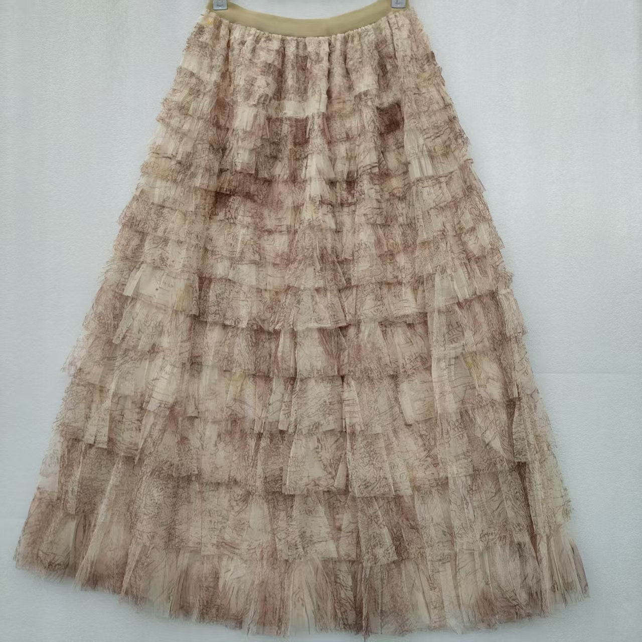 Plus-size Women's Mid-length Tie-dye Ink Print Mesh Skirt