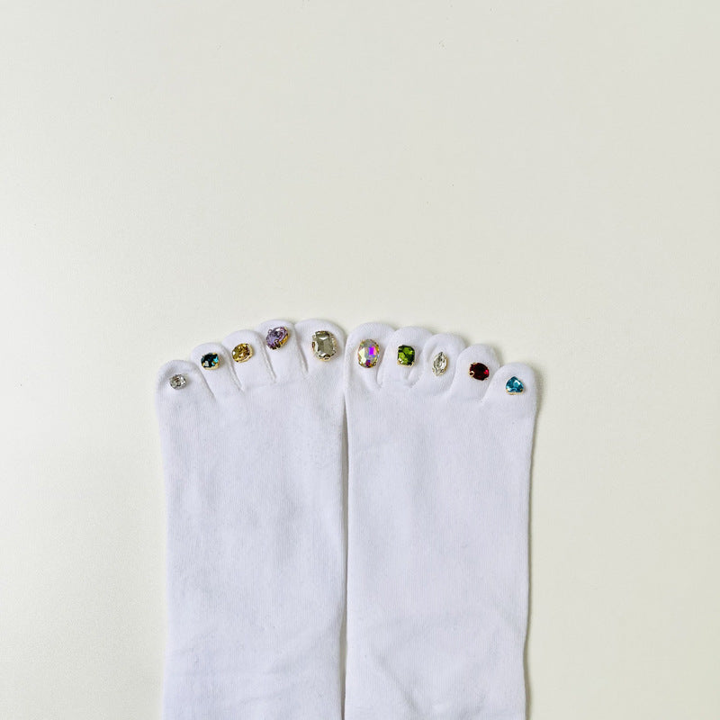 Five Finger Socks With Diamonds Summer Thin Crystal Mid Tube Split Toed Socks