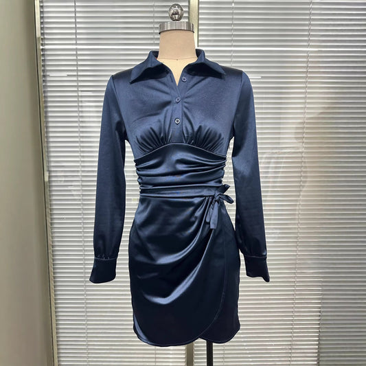 Womens Solid-Color Fashion Shirt Dress