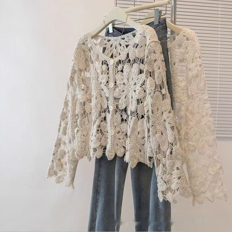 Beach Vacation Hollow-Out Crochet Blouse Top