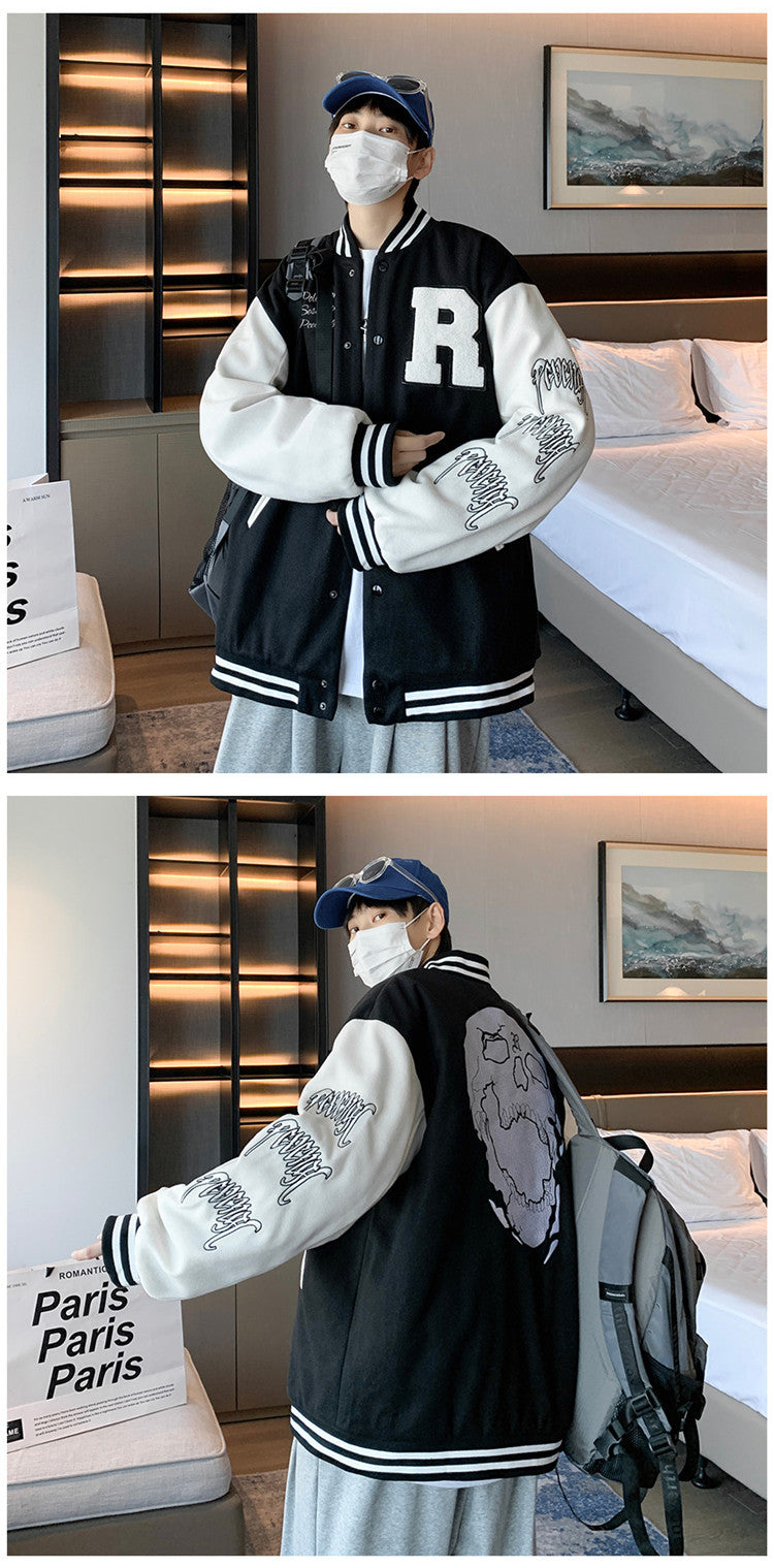 Frakke til mænd Hong Kong Style Trendy Brand Ins Løs Sports Baseballuniform Harajuku Style Retro Casual Jakke Top