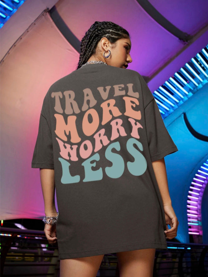 Gothic Style European Print Round Neck Loose T-shirt Short Sleeves