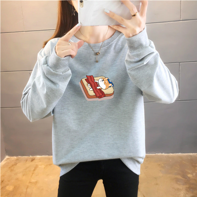 Student Casual Cartoon Top Trendy Round Neck