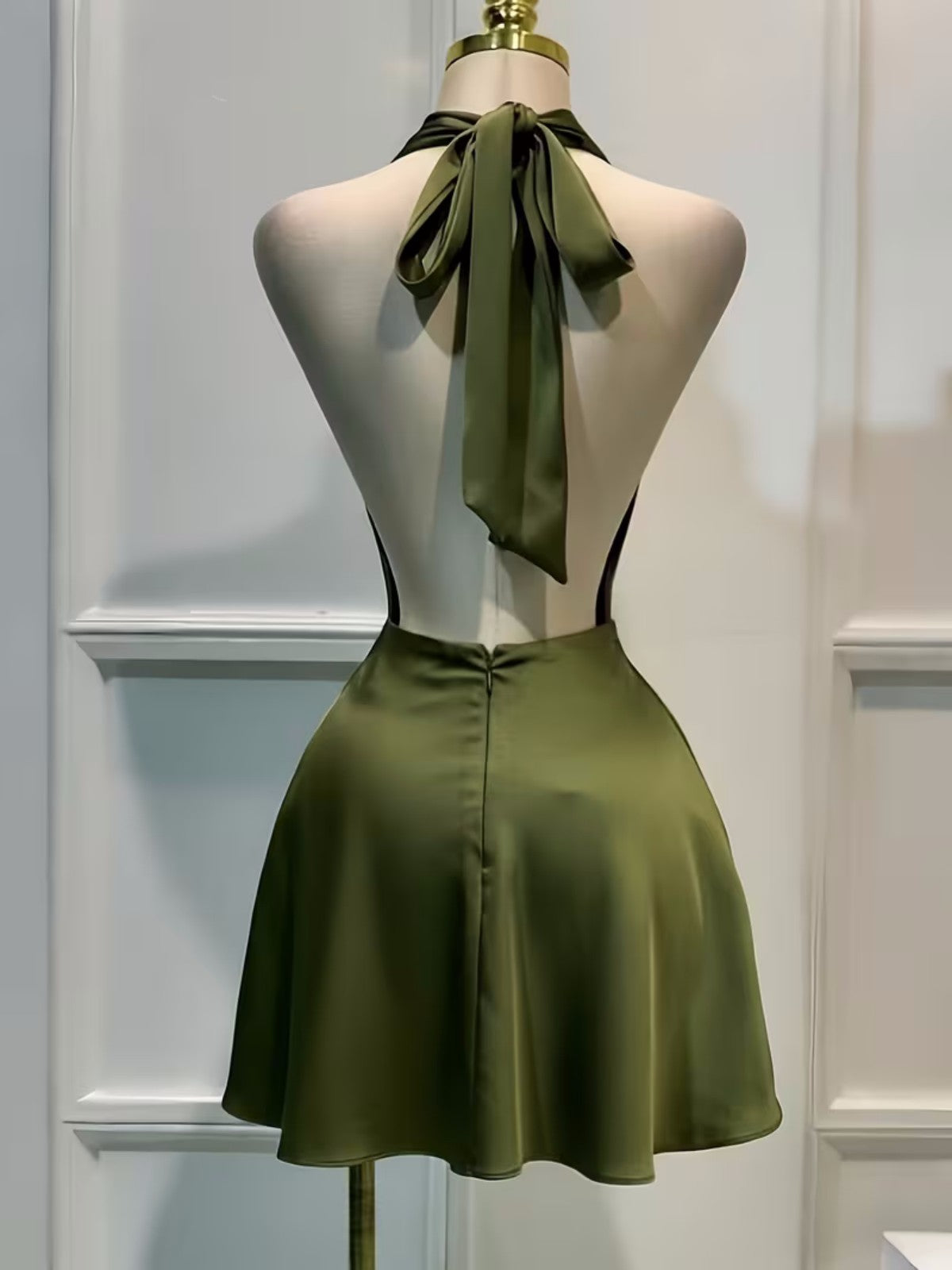 Ladies Elegant Solid Color Satin Back Zipper Dress