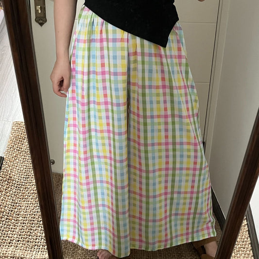 Wide-leg, Relaxed-fit Plaid Womens Summer Cool Cotton-voile Pants