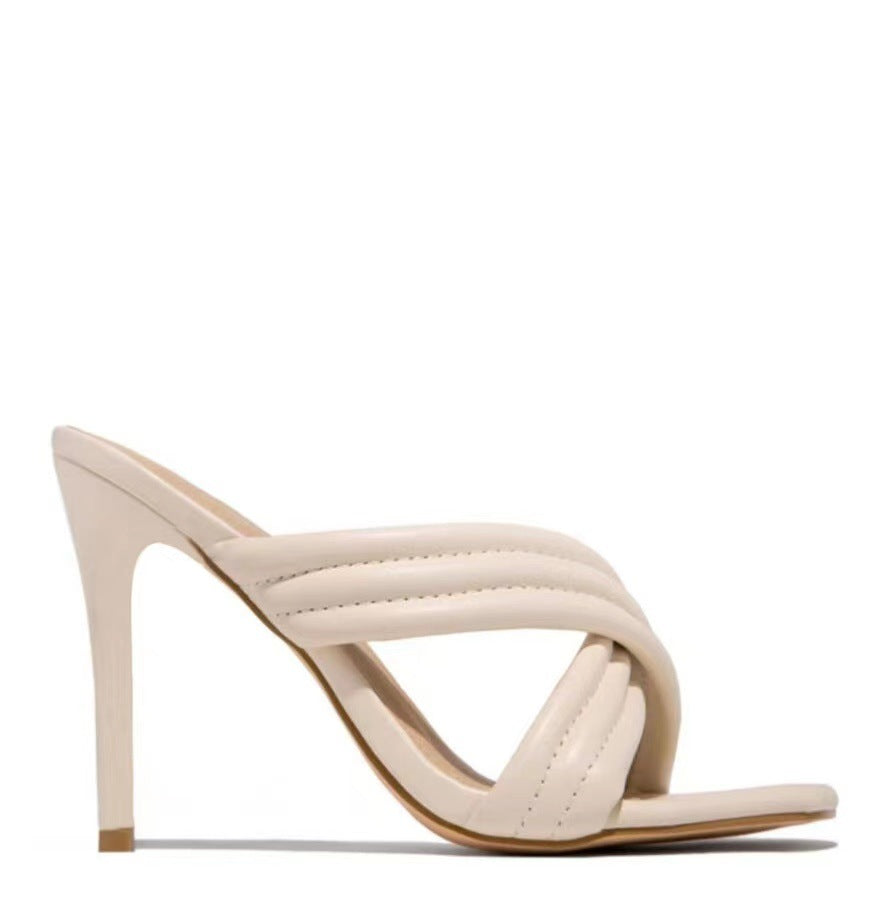 New Style Sandals And Slippers With Square Toe Stiletto Heel