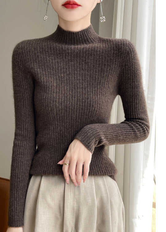 Women's Half Turtleneck Knitted Bottoming Shirt Slim Skin-friendly Soft Glutinous Sweater