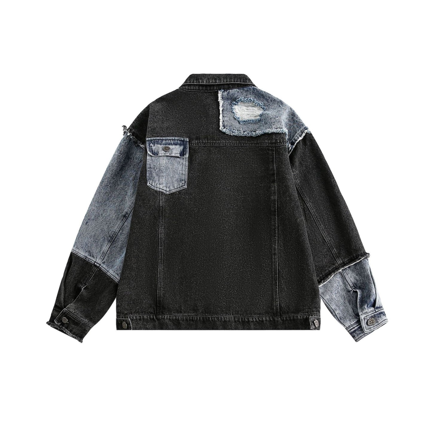 Retro Plaid Stitching Irregular Denim Jacket