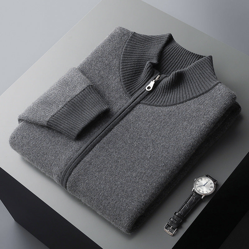 Cashmere Tyk Herre Halv Højhalset Strikket Cardigan med Lynlås