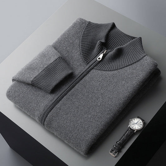 Cashmere Thickened Men's Half Turtleneck Zipper Knitted Cardigan