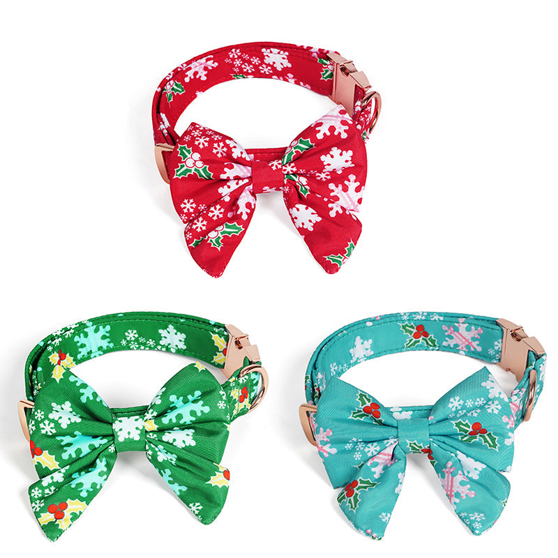 Pure Cotton Dog Necklace Christmas Flower Color Removable Bow Tie Pet Neck Ring