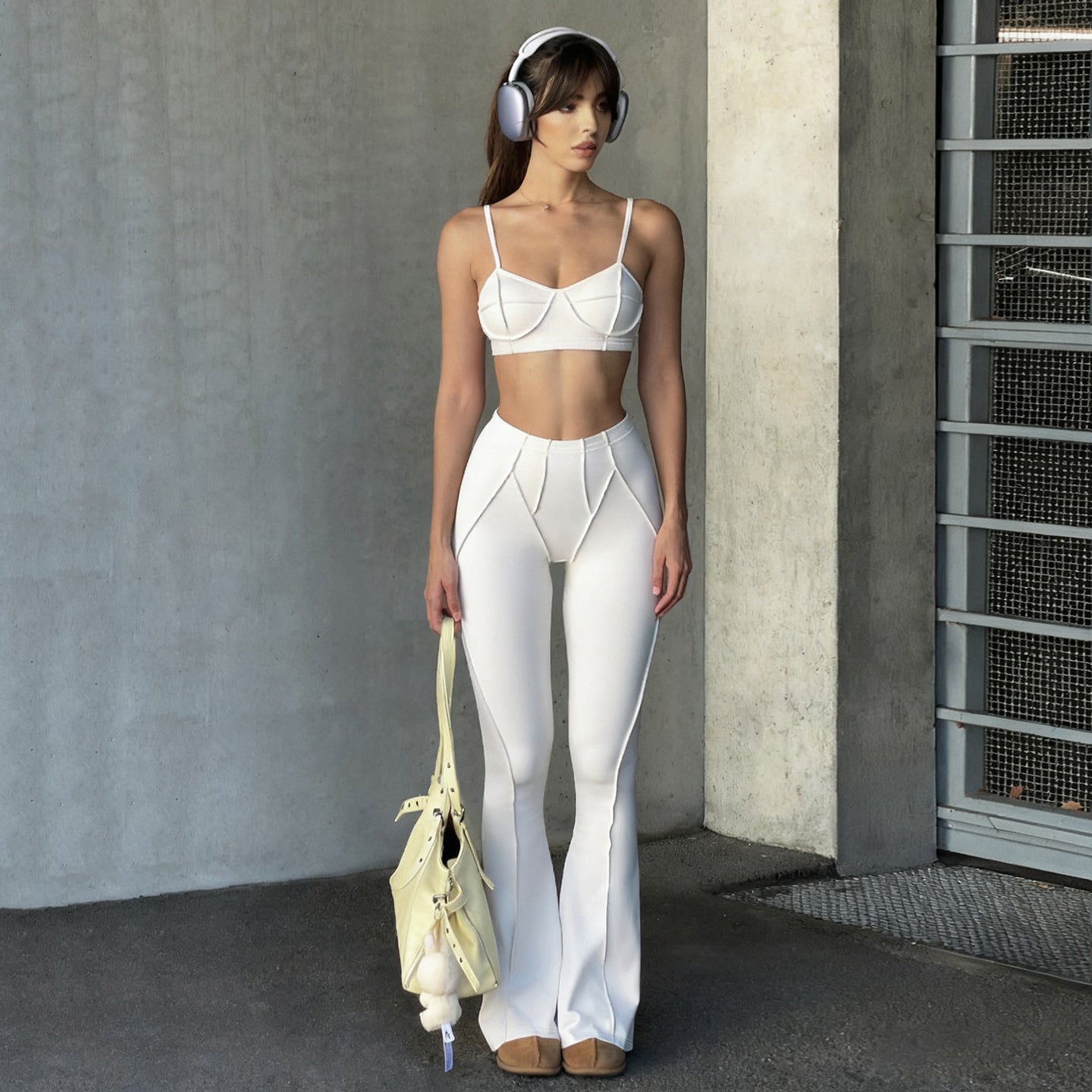 Two-piece Set Featuring A Sculptural, Strapless, Form-fitting Flared Pantsuit