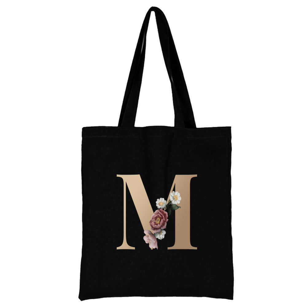 English Alphabet Flower Printed Canvas Bag