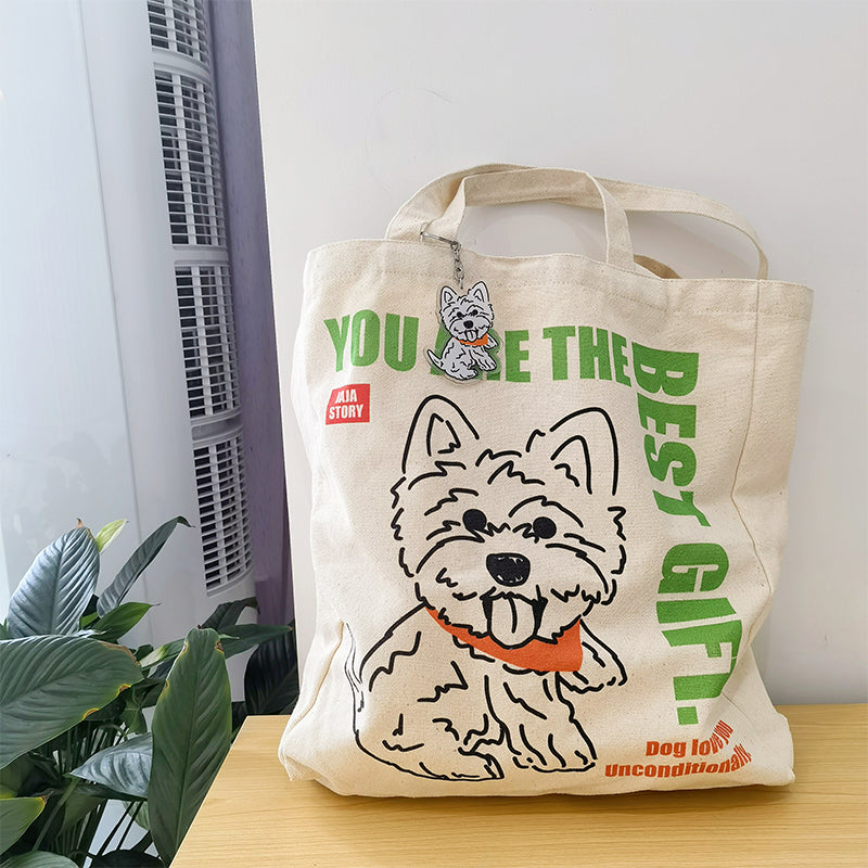 Original Design Hand Painted Dog Pure Cotton Bag